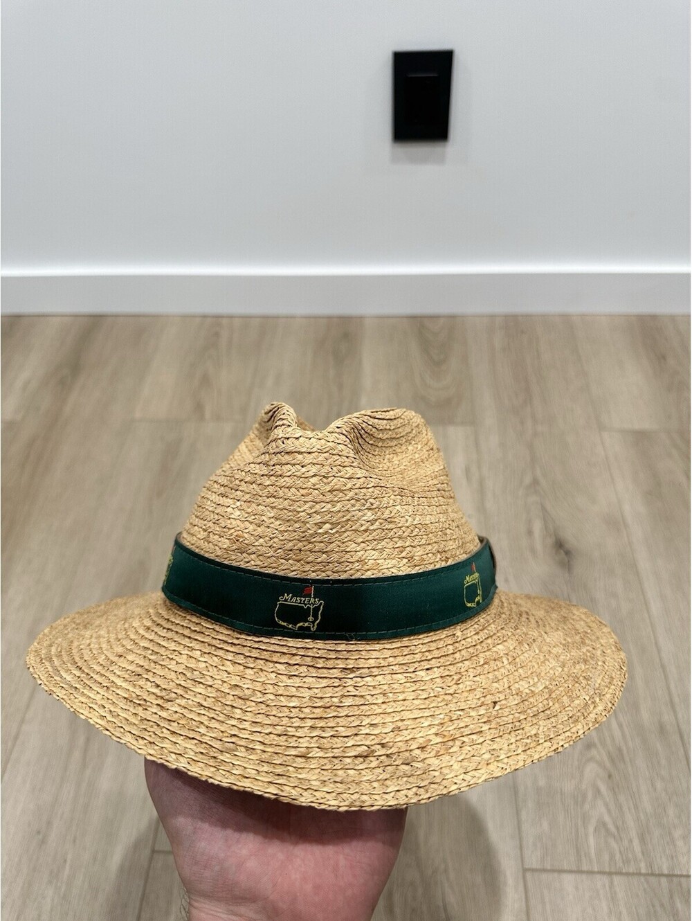 Masters Straw Golf Hat S/M Beige Green Band Logo Small Medium Golf Cap